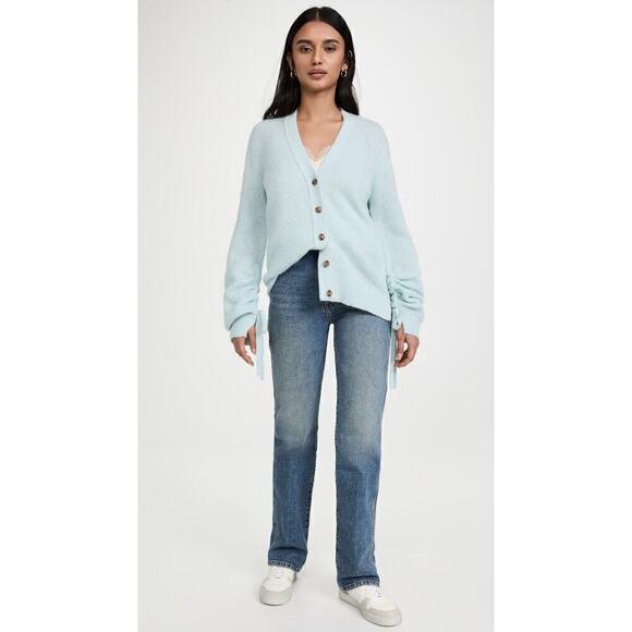 3.1 Phillip Lim Shirred Sleeve Cardigan Lofty Alpaca Blend Ice Blue Size Medium - Picture 3 of 15